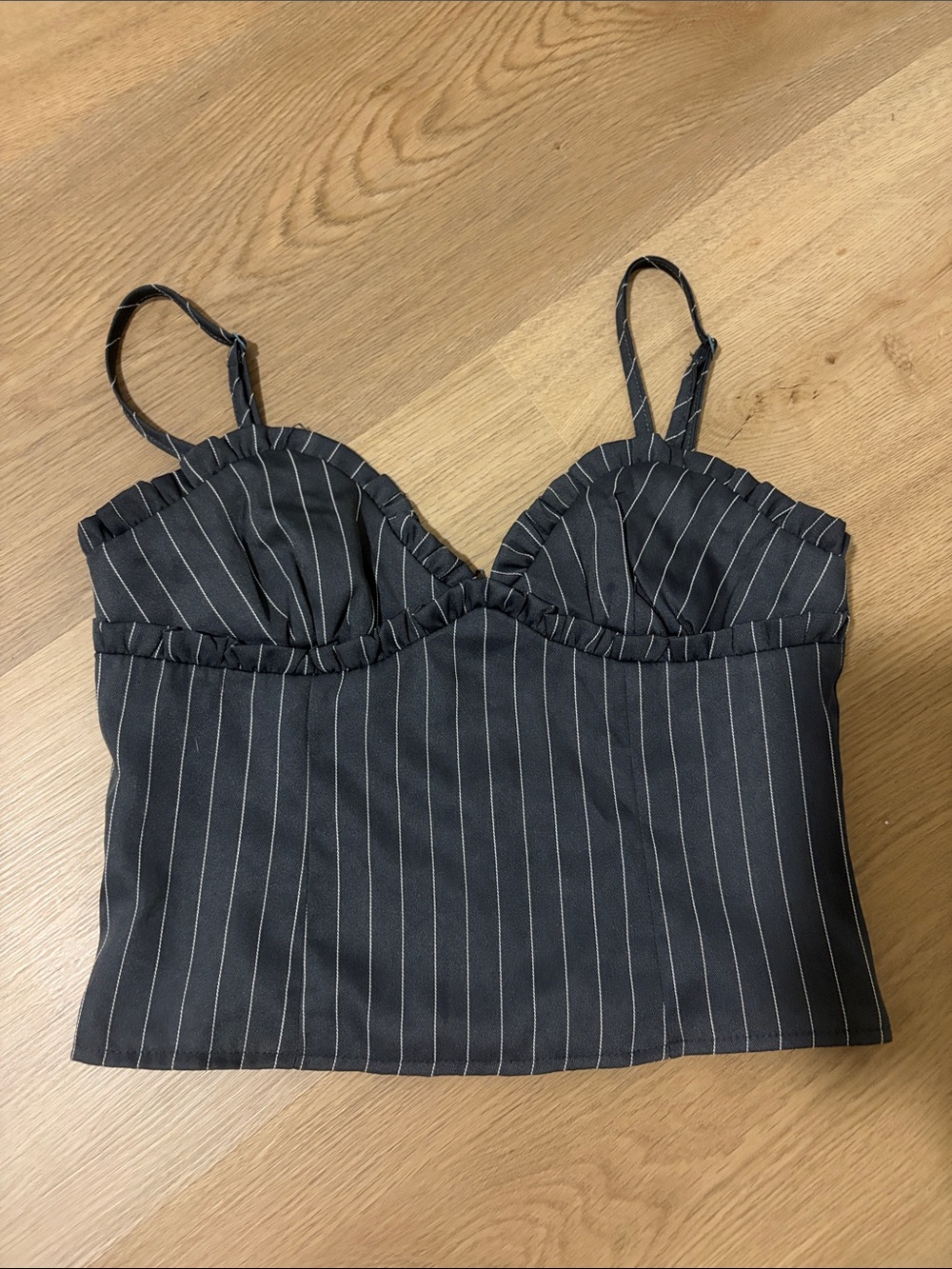 PrettyLittleThing Black Pinstripe Bustier Crop Cami